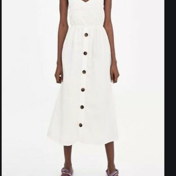 Zara SS17 Ecru Dress With Knot At Back Linen Midi - Picture 8 of 10